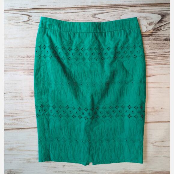 Loft Green Eyelet Pencil Skirt Sz 2 - Picture 1 of 5